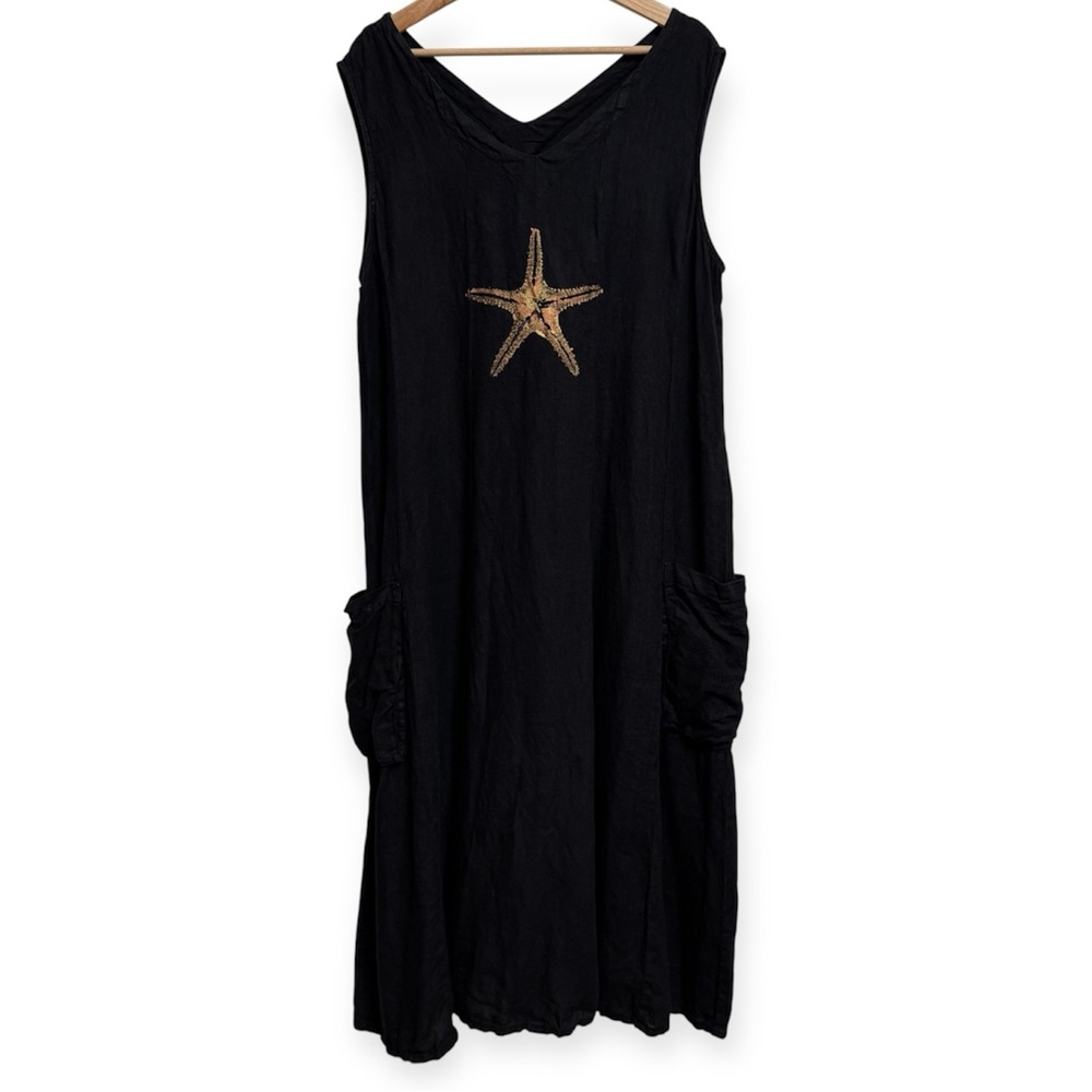 Match Point 100% Linen Starfish Lagenlook Midi Dress 1X‎